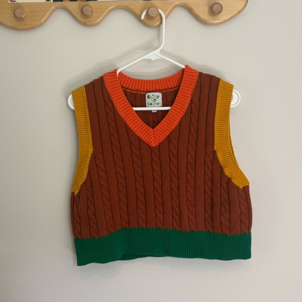 Colorful Cable Knit Sweater Vest, Shiny by Nature, Size Medium, Cozy Fall Vibes
